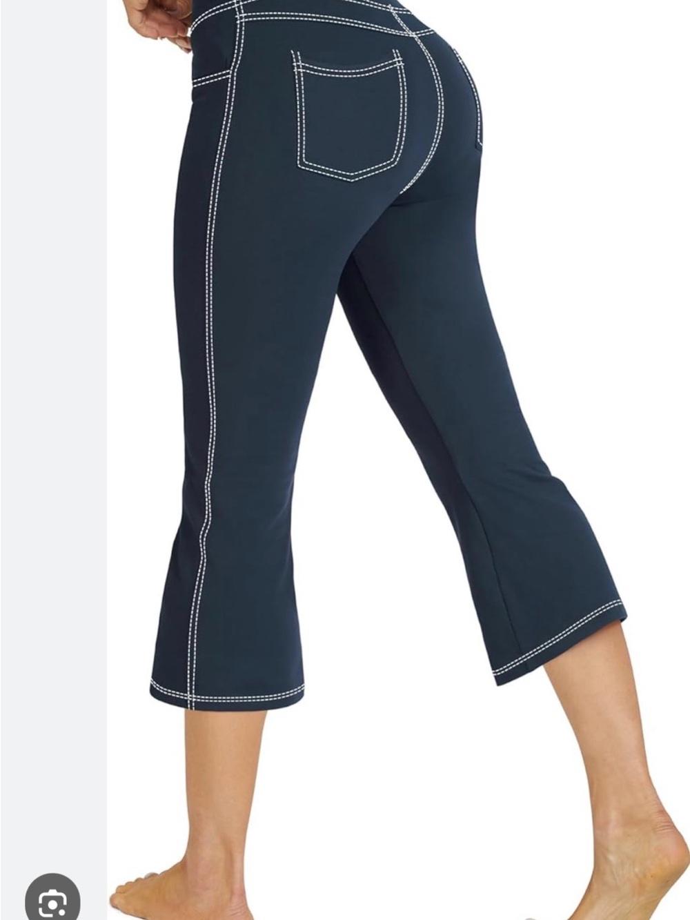 G4Free High-Waist Black Capri Pants with Contrast Stitching